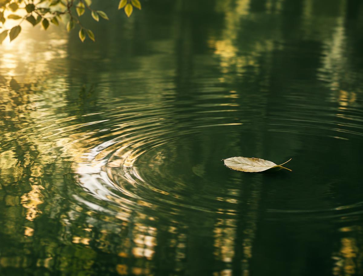 Concentric ripples moving across green water